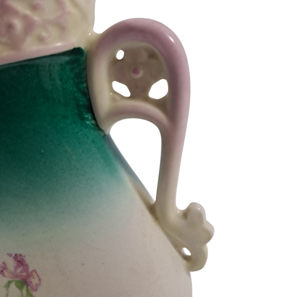 Antique Austrian Porcelain Vase Hand Painted Flowers Dragon Fly Art Nouveau 7.5" - Picture 5 of 11